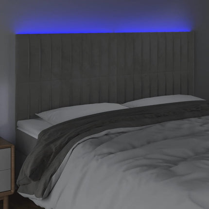 sengegavl med LED-lys 180x5x118/128 cm fløjl lysegrå