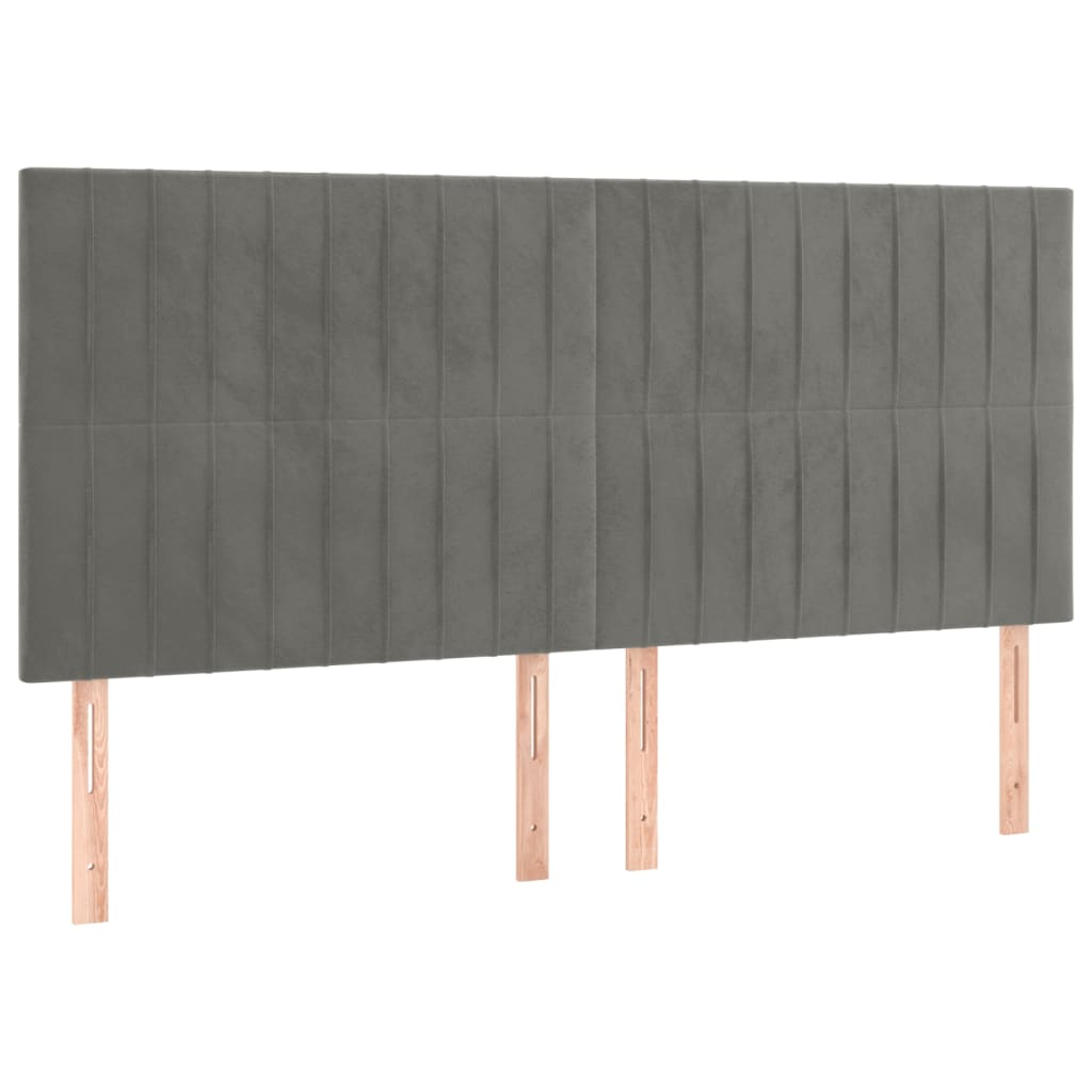 sengegavl med LED-lys 180x5x118/128 cm fløjl lysegrå