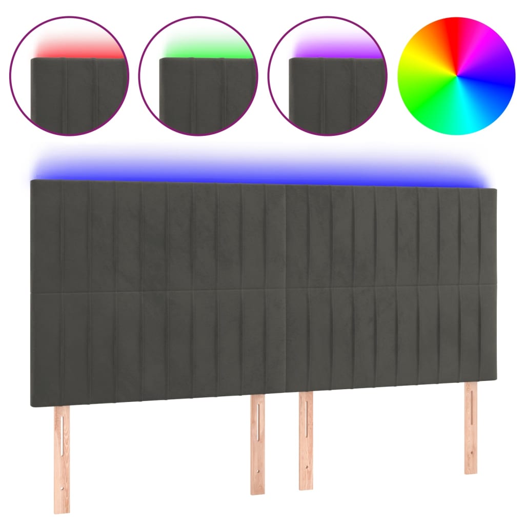 sengegavl med LED-lys 180x5x118/128 cm fløjl mørkegrå