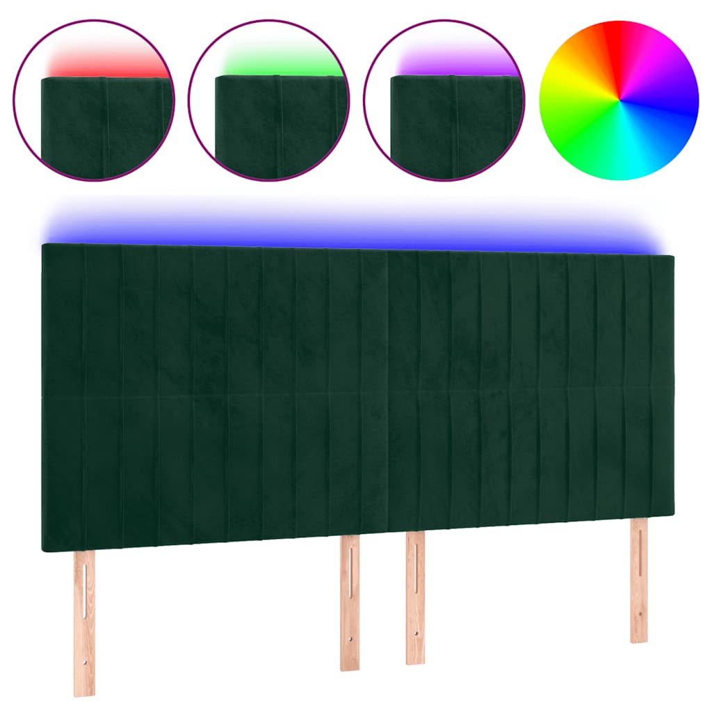 sengegavl med LED-lys 180x5x118/128 cm fløjl mørkegrøn
