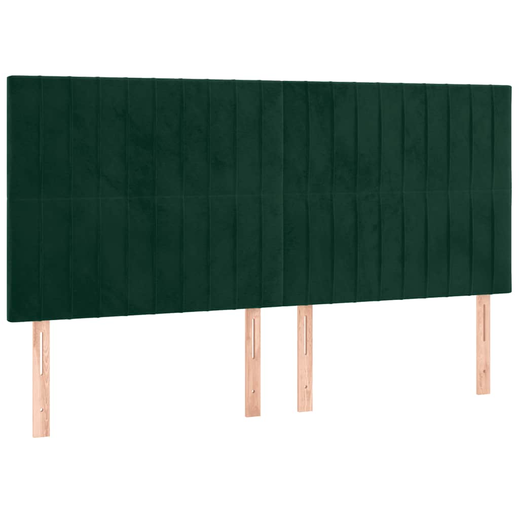 sengegavl med LED-lys 180x5x118/128 cm fløjl mørkegrøn