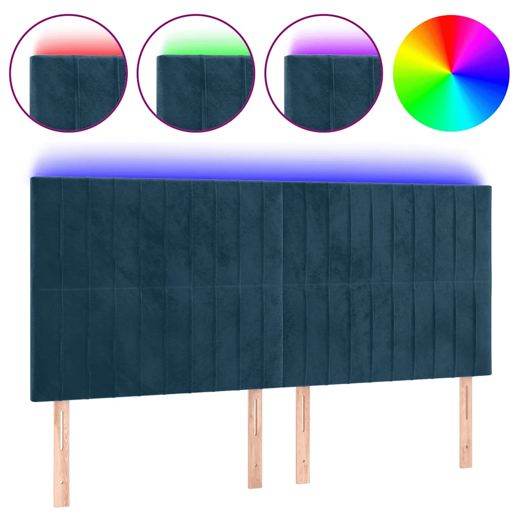 sengegavl med LED-lys 180x5x118/128 cm fløjl mørkeblå