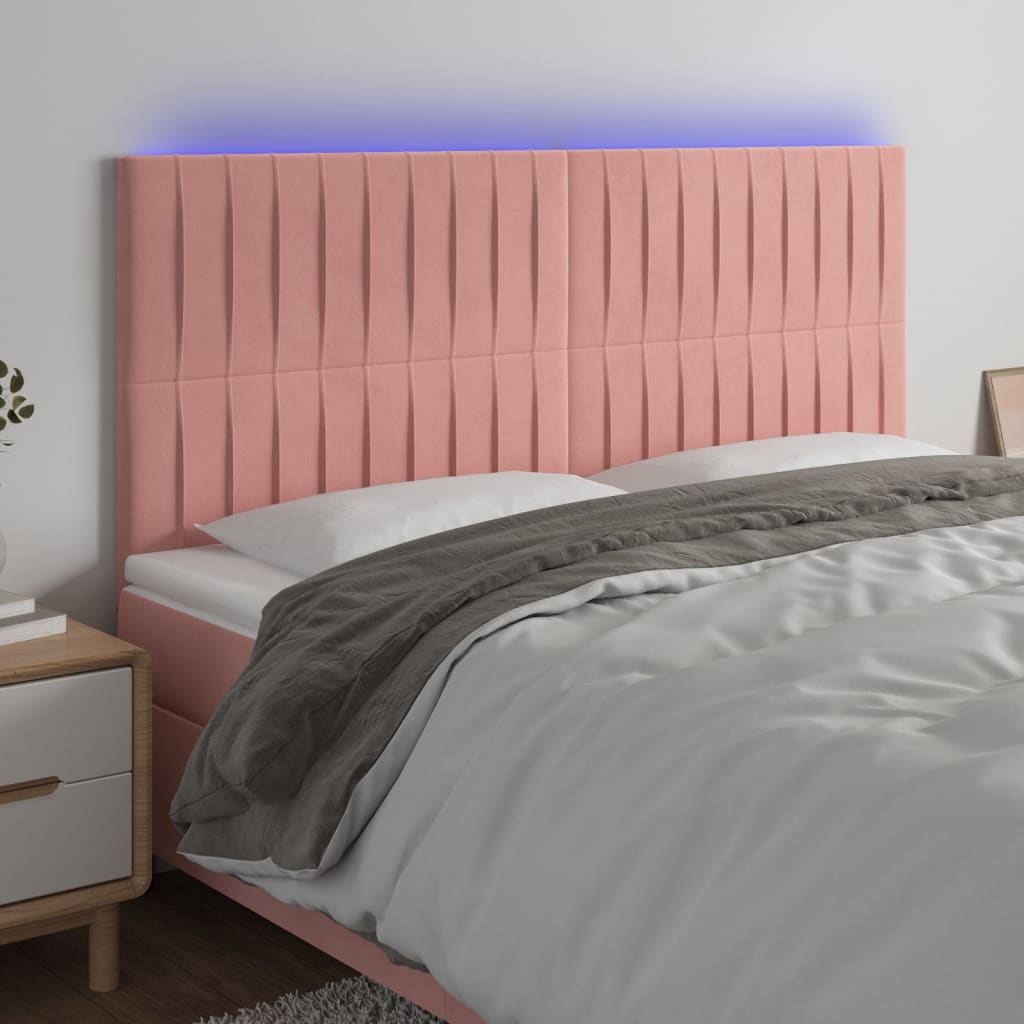 sengegavl med LED-lys 180x5x118/128 cm fløjl lyserød