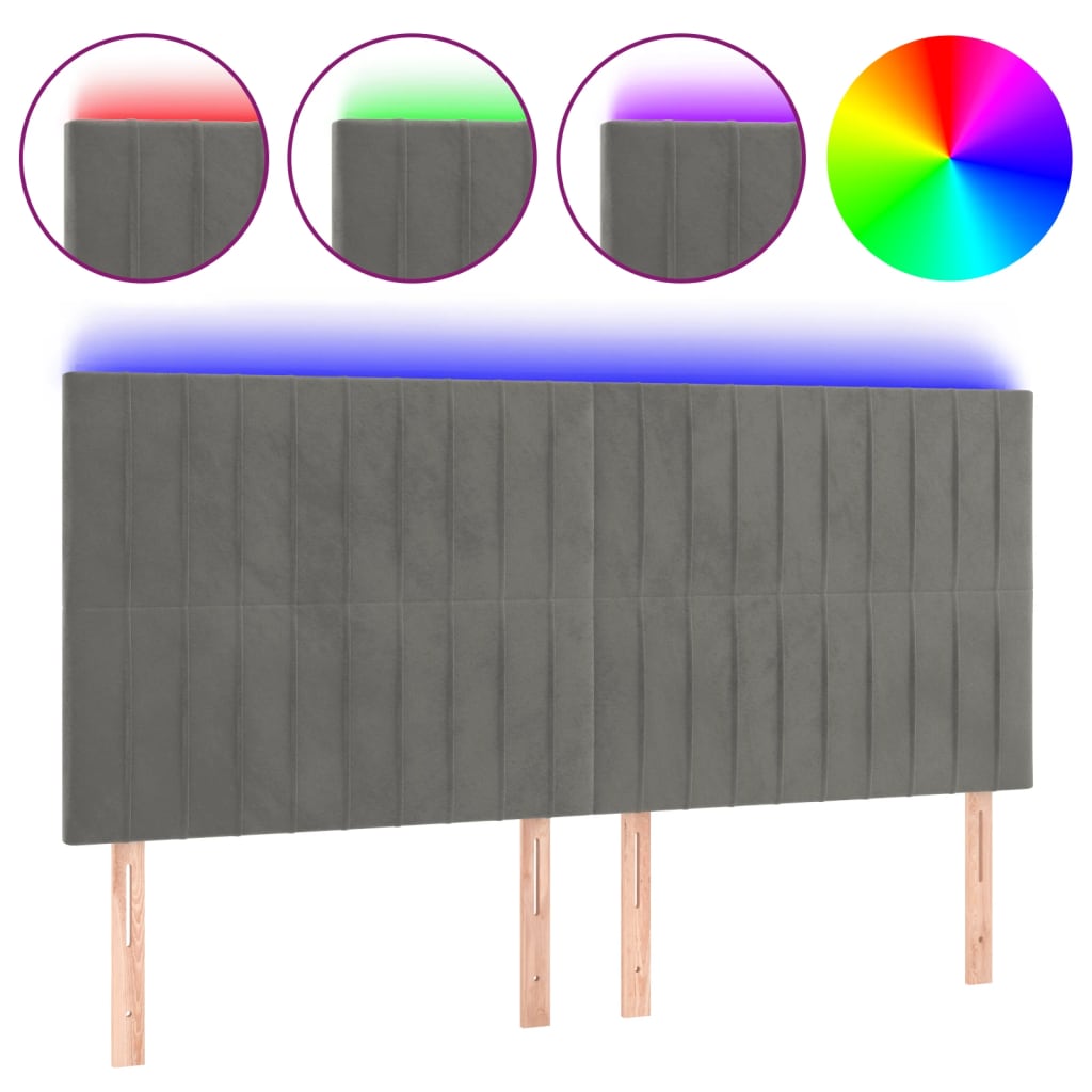 sengegavl med LED-lys 200x5x118/128 cm fløjl lysegrå