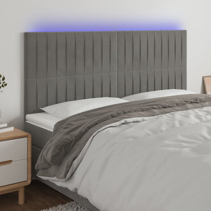 sengegavl med LED-lys 200x5x118/128 cm fløjl lysegrå
