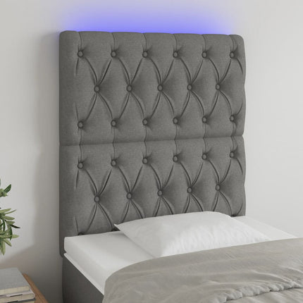 sengegavl med LED-lys 80x7x118/128 cm stof mørkegrå