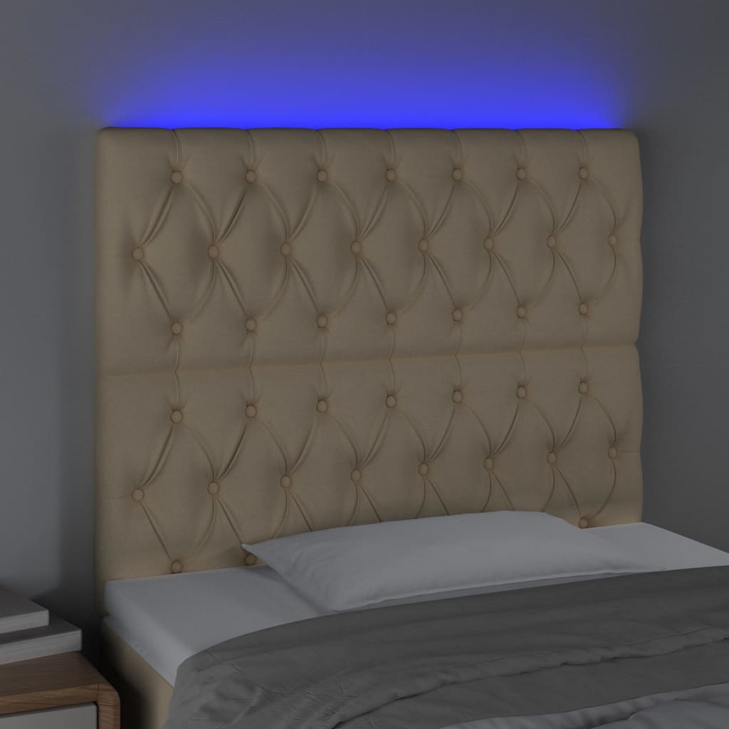 sengegavl med LED-lys 90x7x118/128 cm stof cremefarvet
