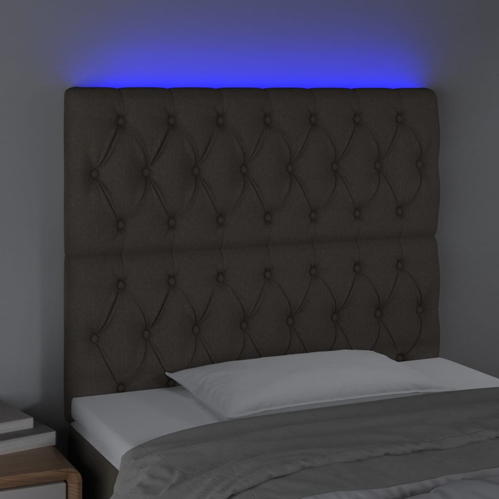sengegavl med LED-lys 100x7x118/128 cm stof gråbrun