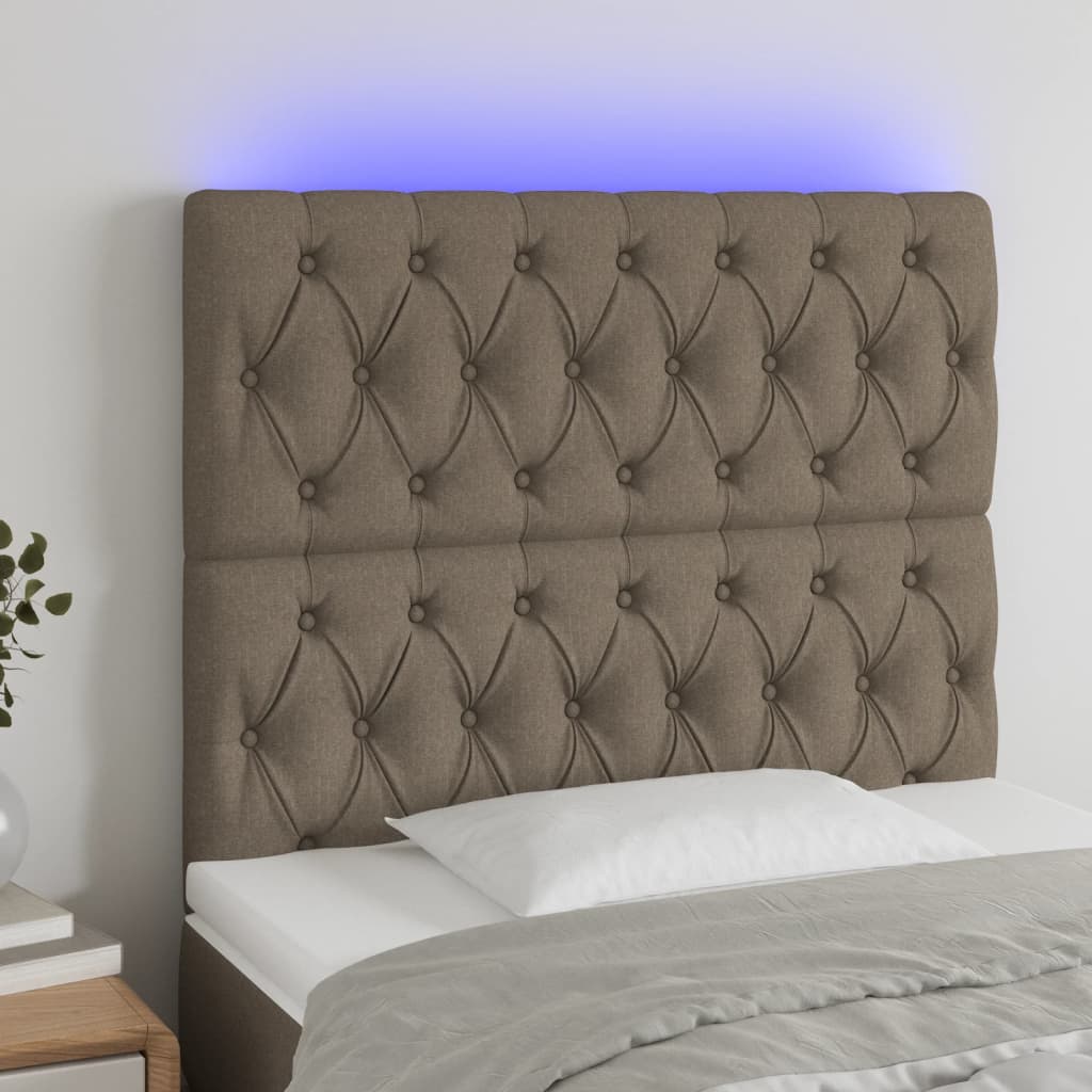 sengegavl med LED-lys 100x7x118/128 cm stof gråbrun