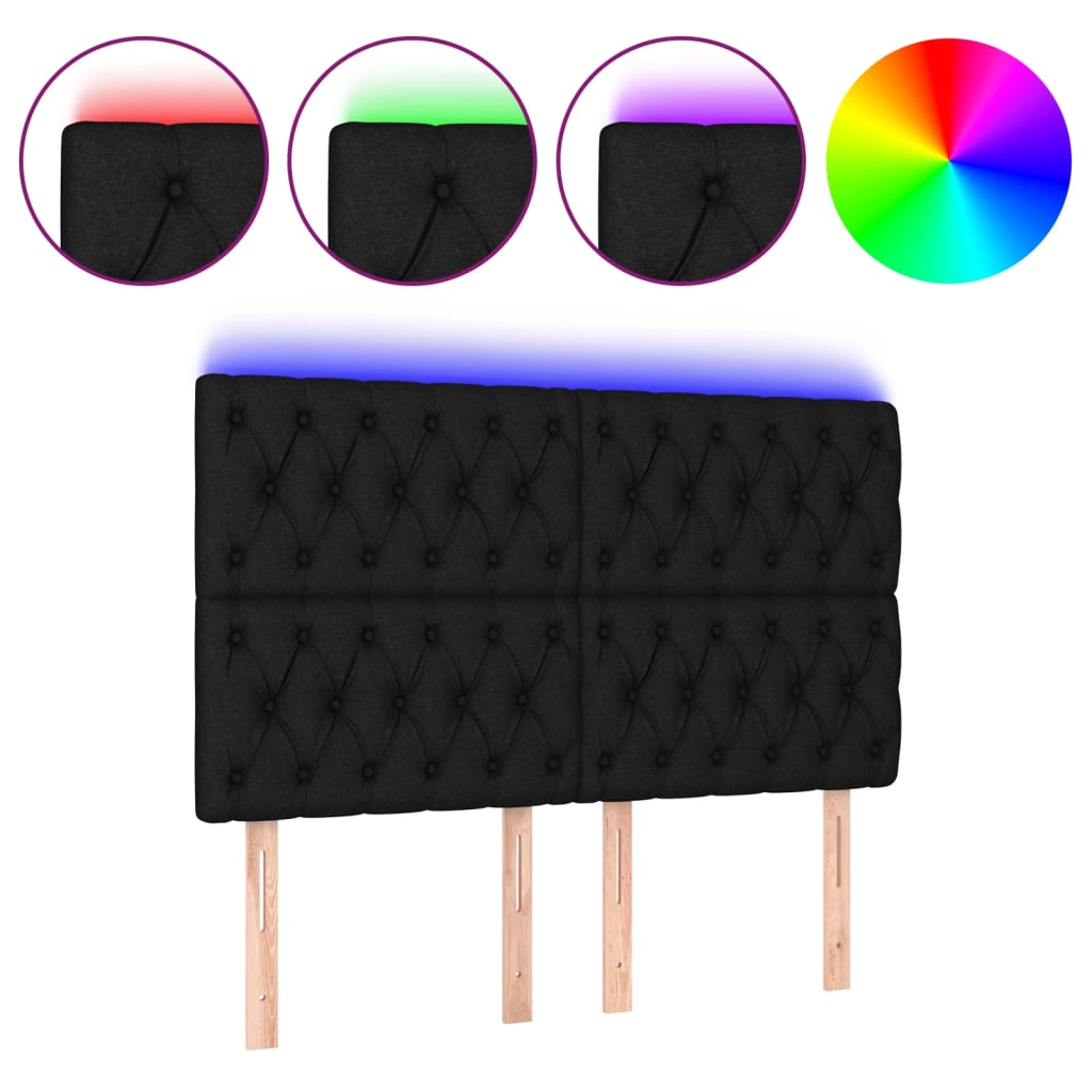 sengegavl med LED-lys 160x7x118/128 cm stof sort