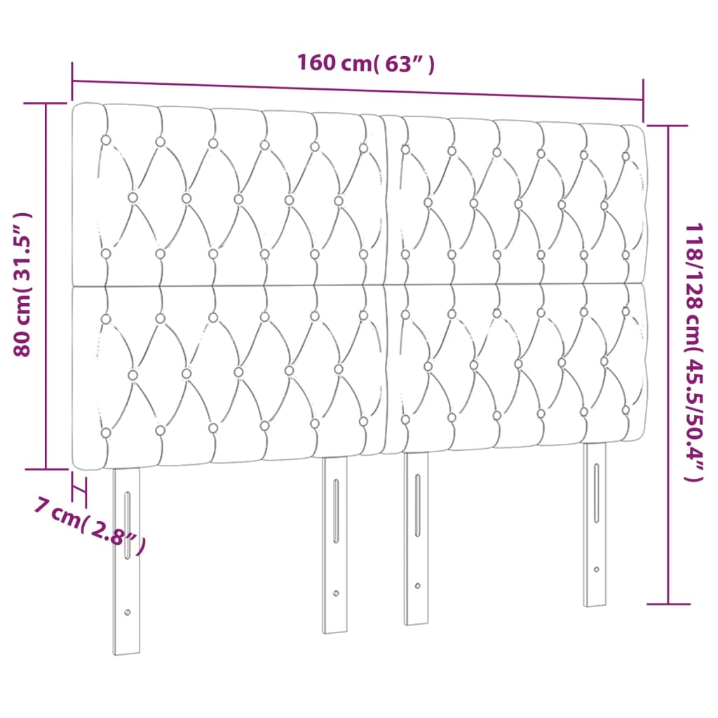 sengegavl med LED-lys 160x7x118/128 cm stof sort