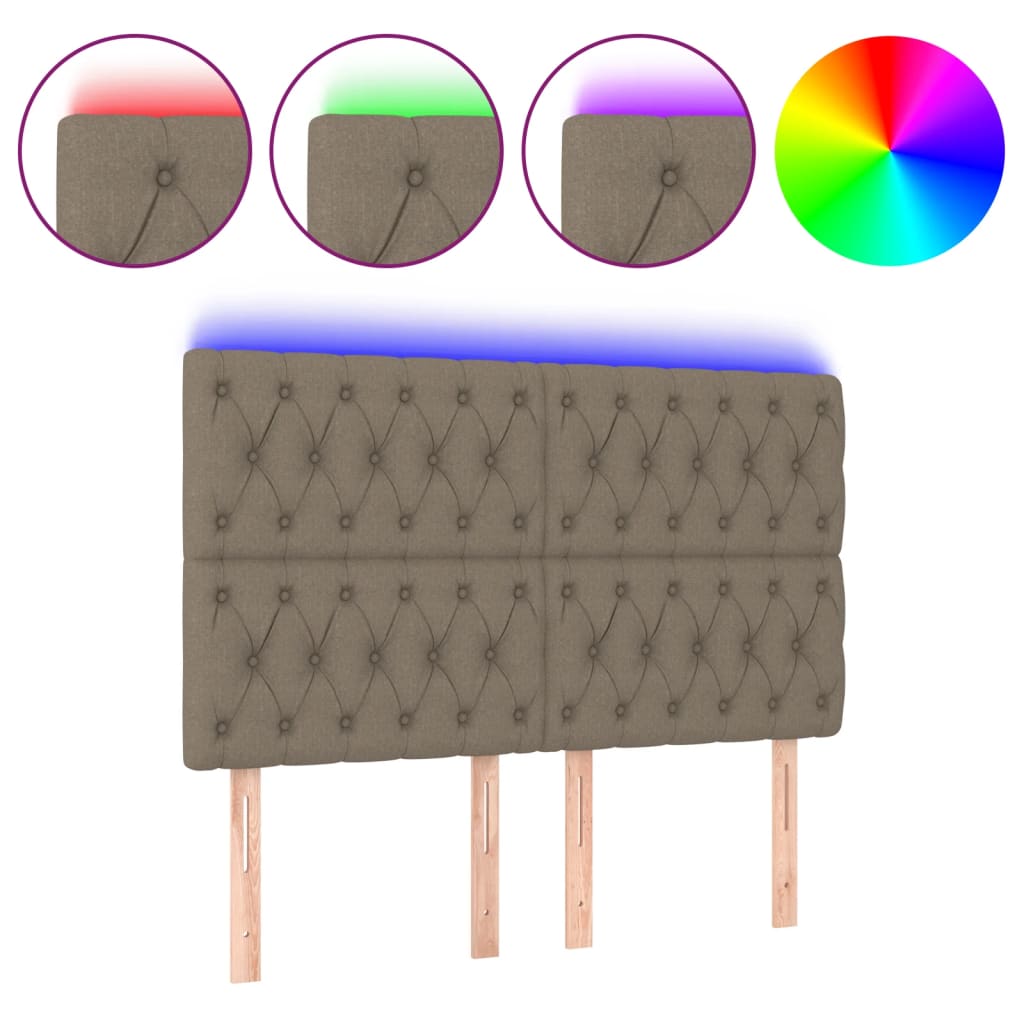 sengegavl med LED-lys 160x7x118/128 cm stof gråbrun