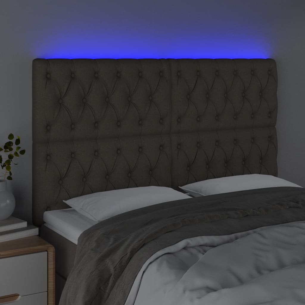 sengegavl med LED-lys 160x7x118/128 cm stof gråbrun