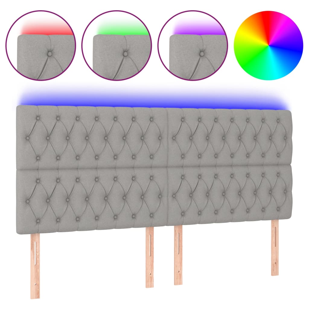 sengegavl med LED-lys 180x7x118/128 cm stof lysegrå
