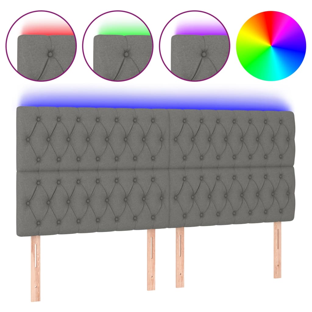 sengegavl med LED-lys 180x7x118/128 cm stof mørkegrå