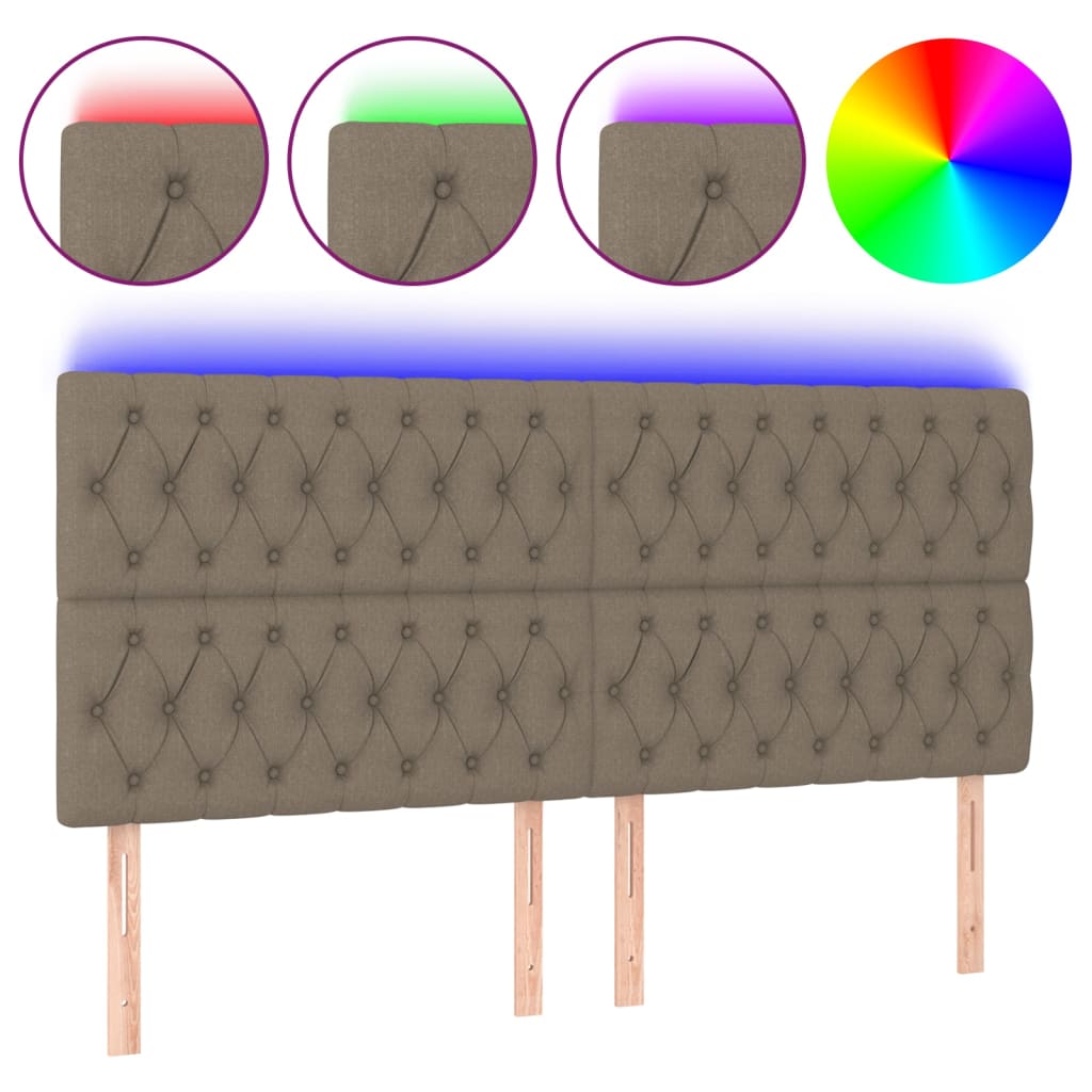 sengegavl med LED-lys 180x7x118/128 cm stof gråbrun