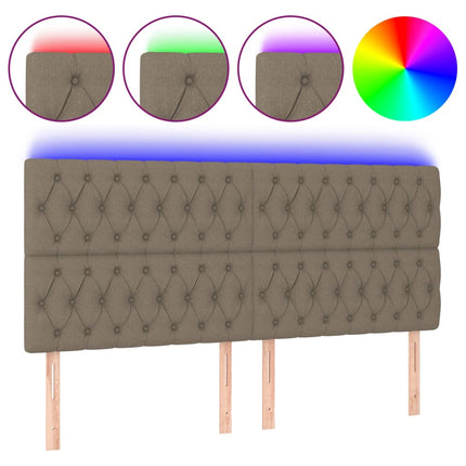 sengegavl med LED-lys 180x7x118/128 cm stof gråbrun