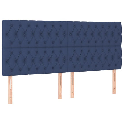 sengegavl med LED-lys 180x7x118/128 cm stof blå