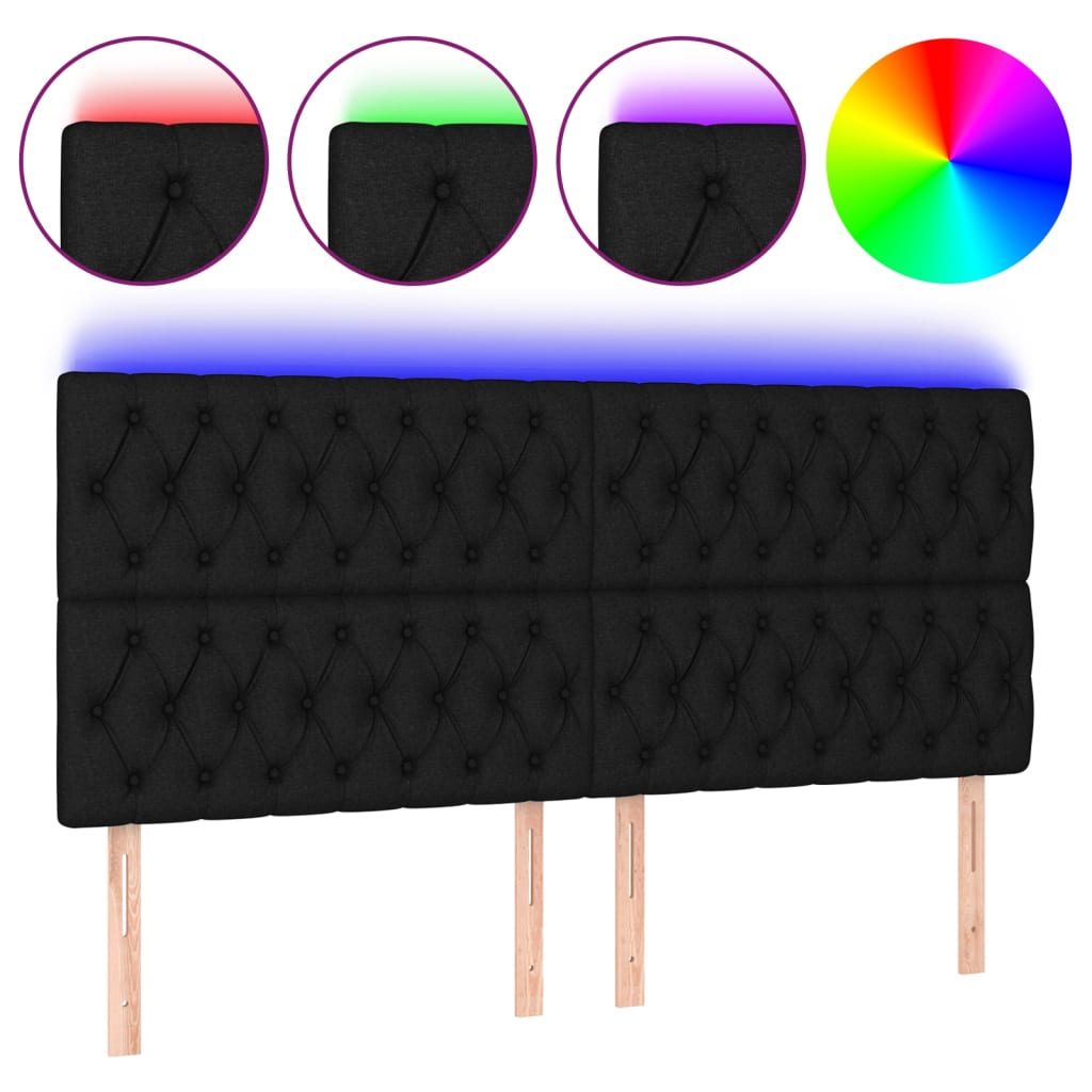 sengegavl med LED-lys 200x7x118/128 cm stof sort