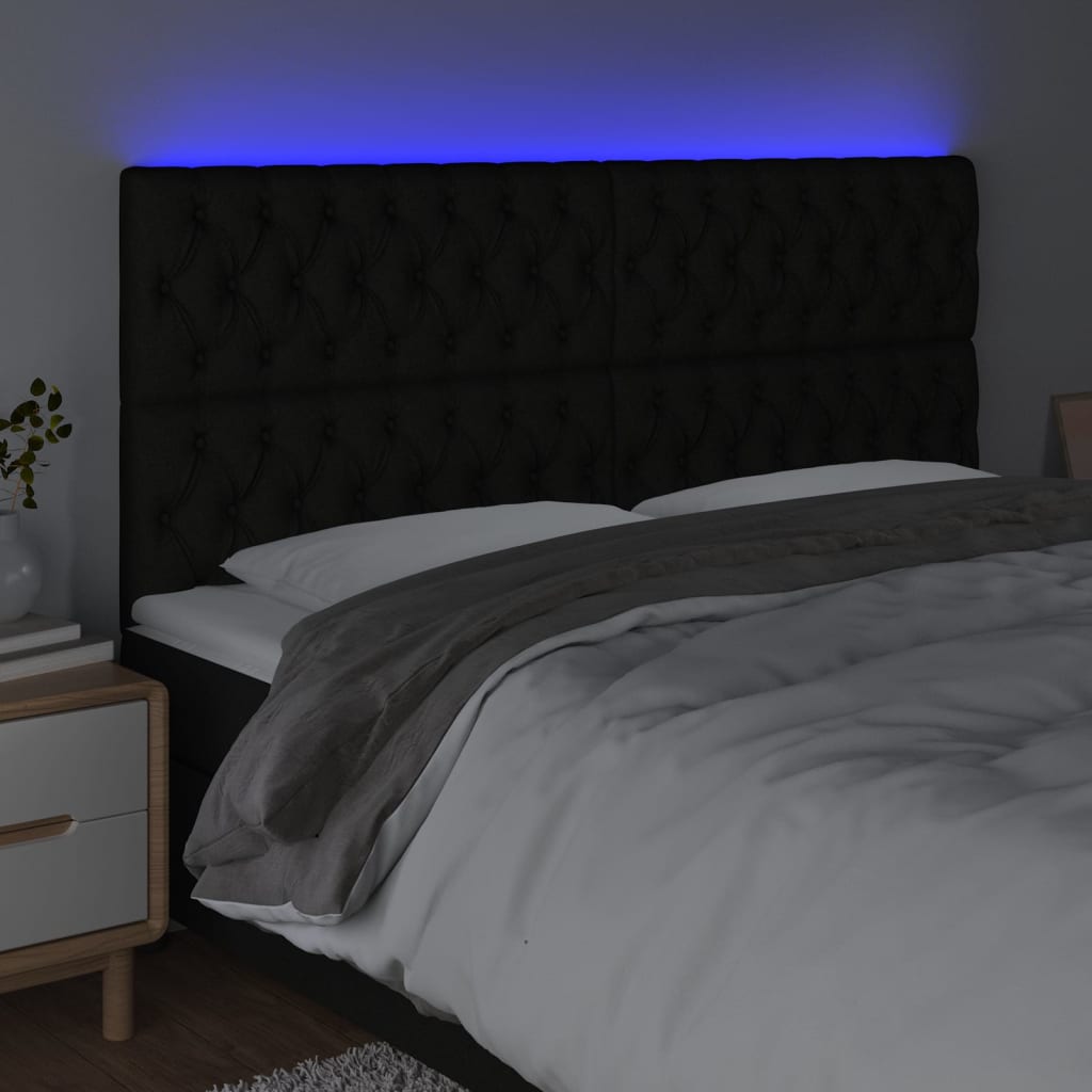 sengegavl med LED-lys 200x7x118/128 cm stof sort