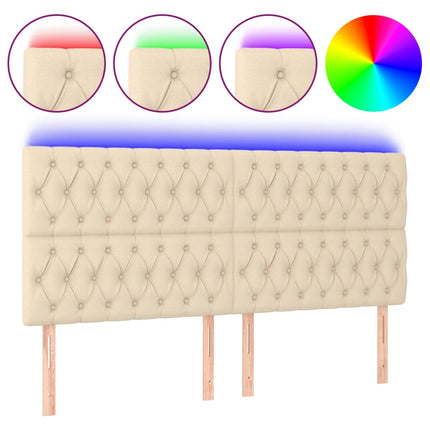 sengegavl med LED-lys 200x7x118/128 cm stof cremefarvet