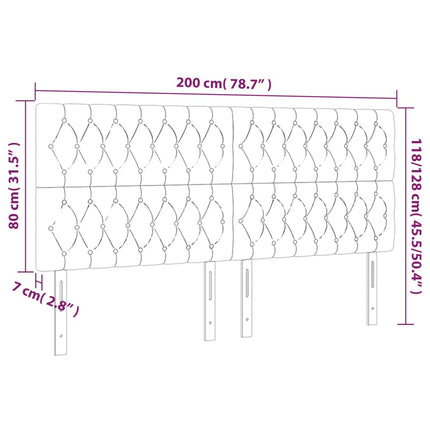 sengegavl med LED-lys 200x7x118/128 cm stof cremefarvet