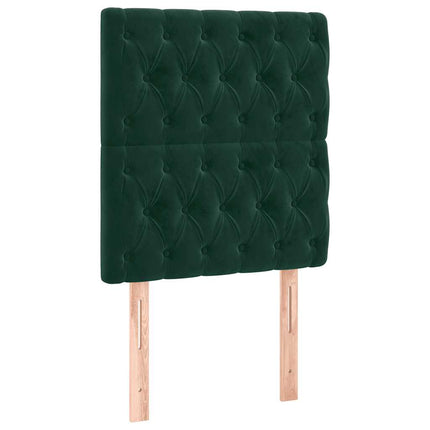sengegavl med LED-lys 80x7x118/128 cm fløjl mørkegrøn