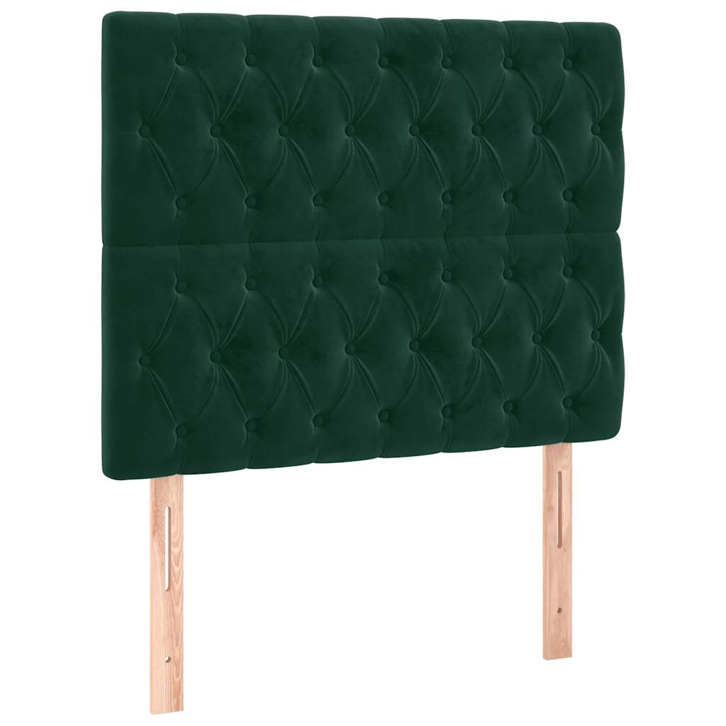 sengegavl med LED-lys 100x7x118/128 cm fløjl mørkegrøn