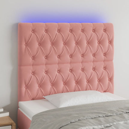 sengegavl med LED-lys 100x7x118/128 cm fløjl lyserød