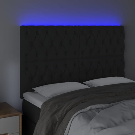 sengegavl med LED-lys 144x7x118/128 cm fløjl sort