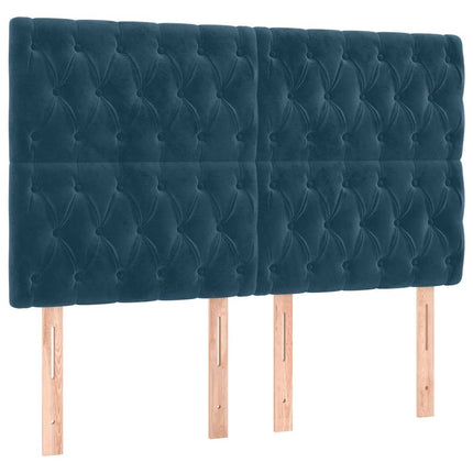 sengegavl med LED-lys 144x7x118/128 cm fløjl mørkeblå