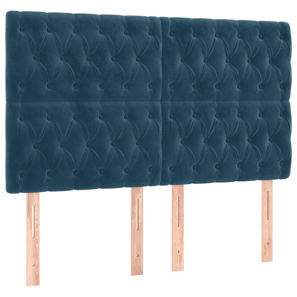 sengegavl med LED-lys 160x7x118/128 cm fløjl mørkeblå