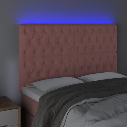 sengegavl med LED-lys 160x7x118/128 cm fløjl lyserød