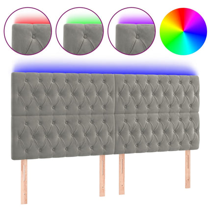 sengegavl med LED-lys 180x7x118/128 cm fløjl lysegrå