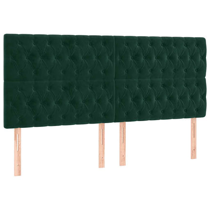 sengegavl med LED-lys 180x7x118/128 cm fløjl mørkegrøn