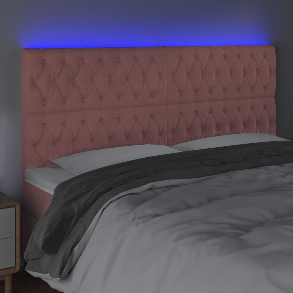 sengegavl med LED-lys 180x7x118/128 cm fløjl lyserød
