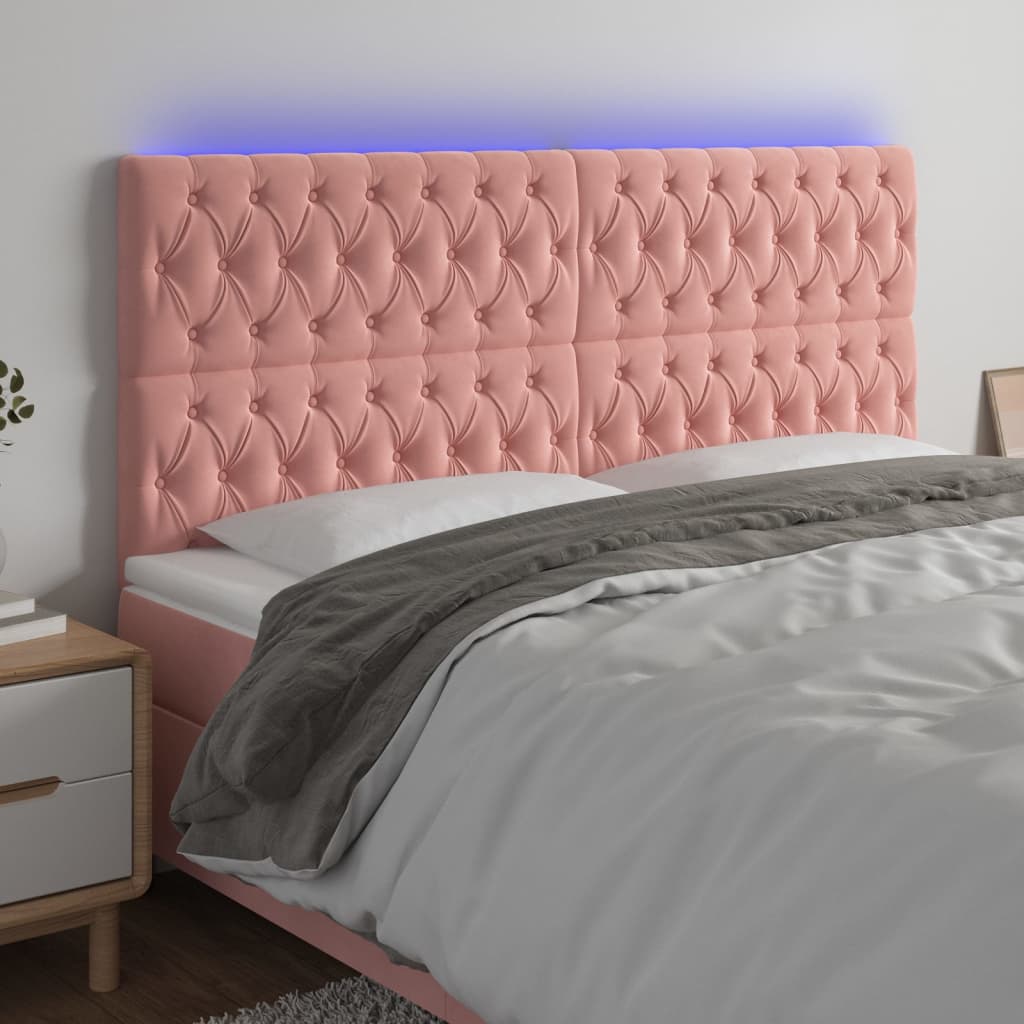 sengegavl med LED-lys 180x7x118/128 cm fløjl lyserød