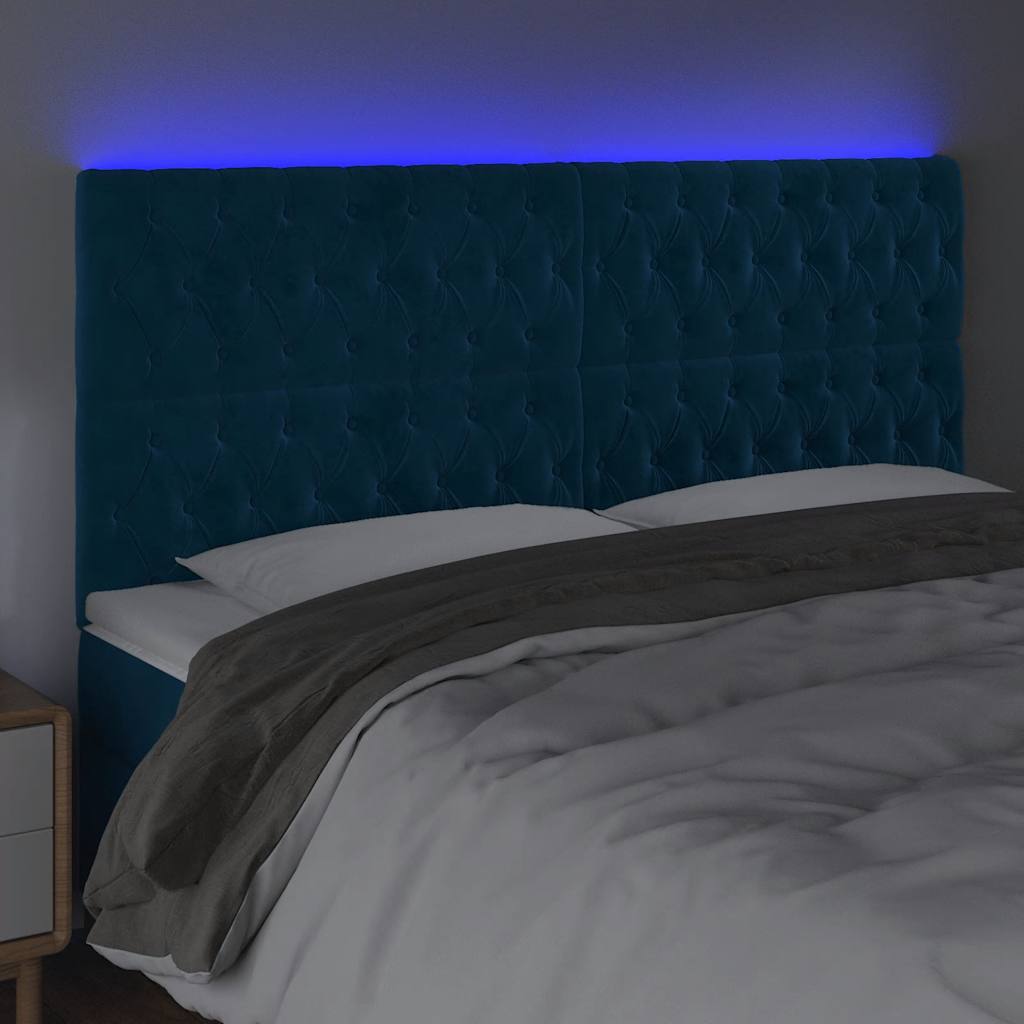 sengegavl med LED-lys 200x7x118/128 cm fløjl mørkeblå