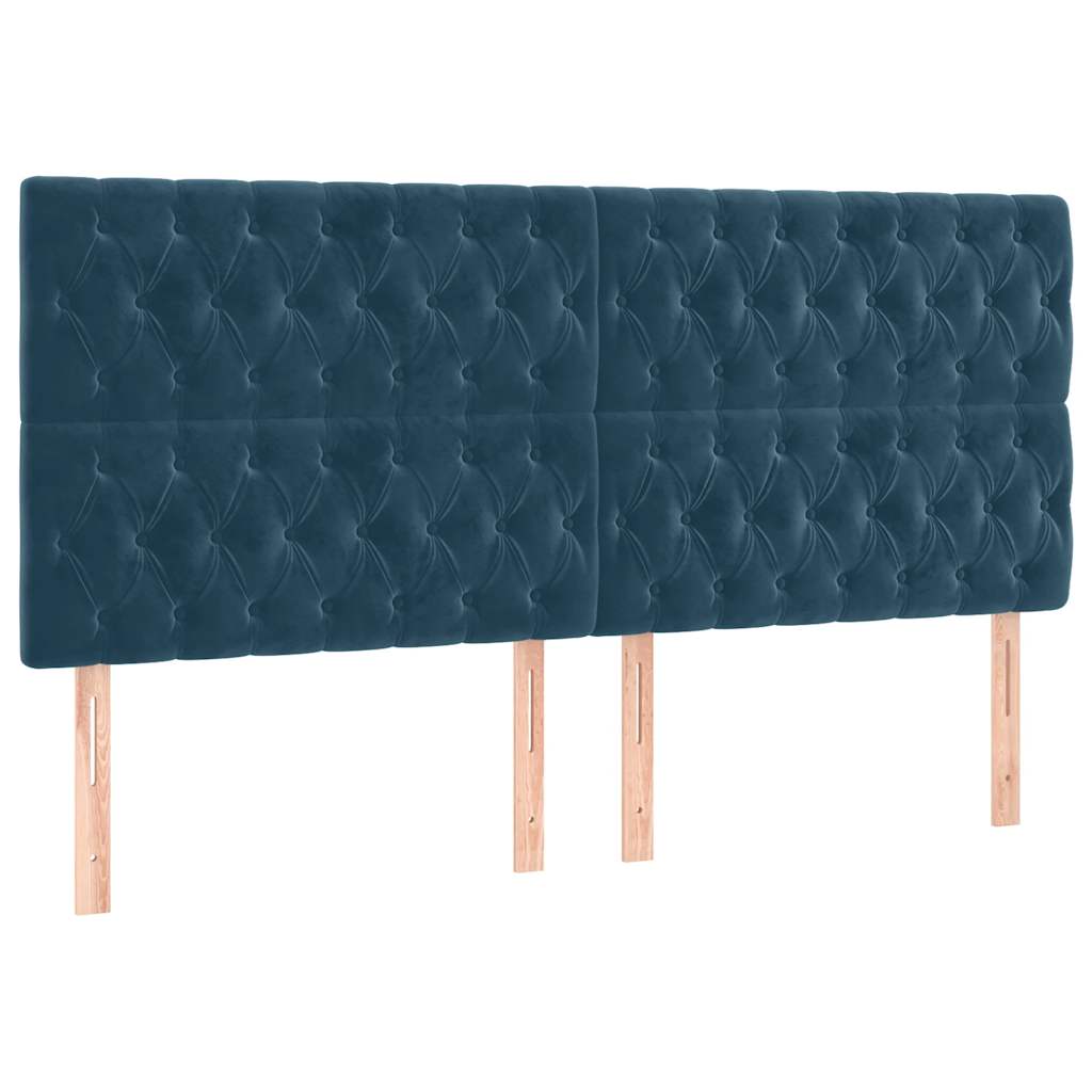 sengegavl med LED-lys 200x7x118/128 cm fløjl mørkeblå