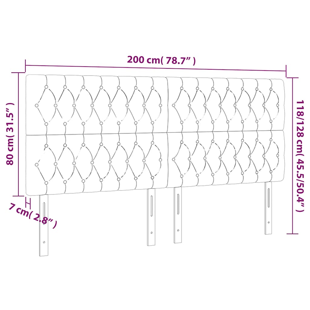 sengegavl med LED-lys 200x7x118/128 cm fløjl mørkeblå