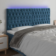 sengegavl med LED-lys 200x7x118/128 cm fløjl mørkeblå
