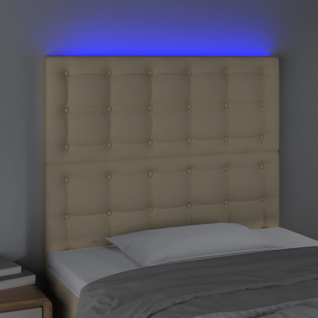 sengegavl med LED-lys 80x5x118/128 cm stof cremefarvet