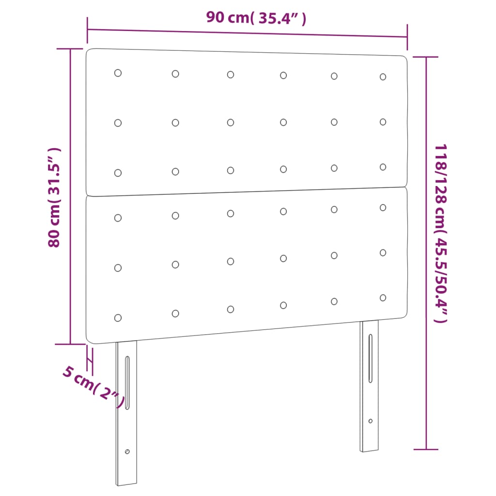 sengegavl med LED-lys 90x5x118/128 cm stof cremefarvet