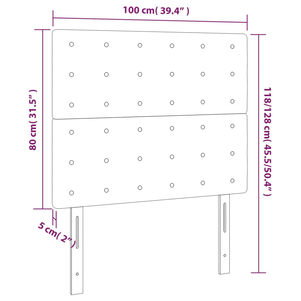 sengegavl med LED-lys 100x5x118/128 cm stof cremefarvet
