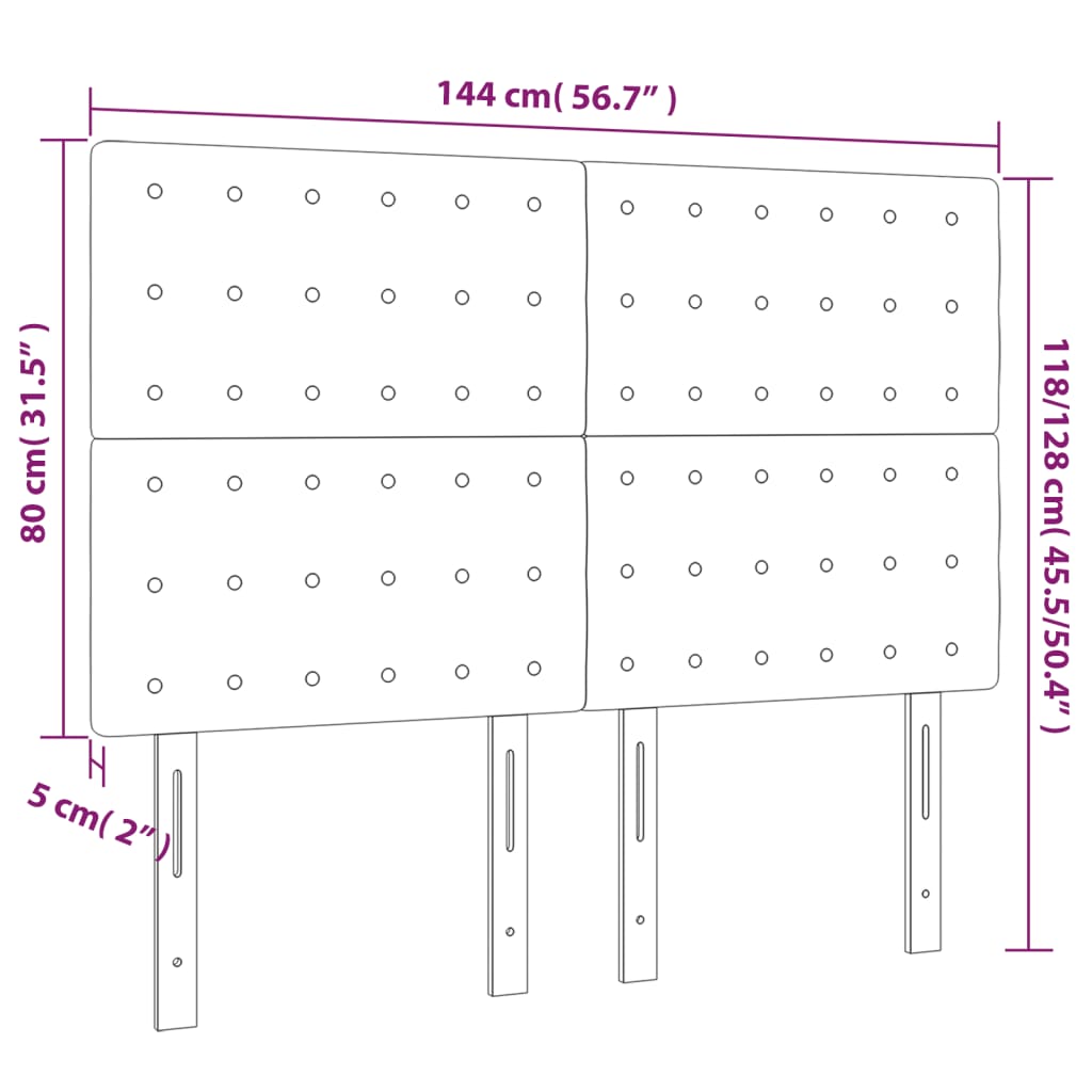sengegavl med LED-lys 144x5x118/128 cm stof blå