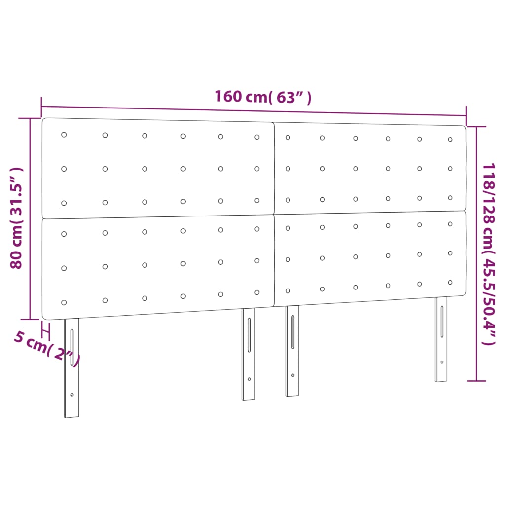 sengegavl med LED-lys 160x5x118/128 cm stof mørkegrå