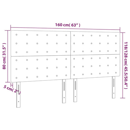 sengegavl med LED-lys 160x5x118/128 cm stof gråbrun