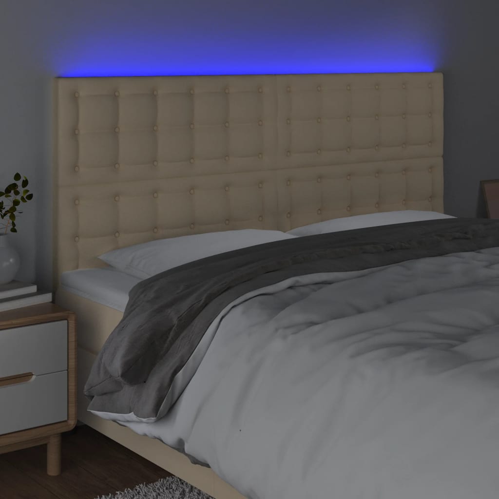 sengegavl med LED-lys 160x5x118/128 cm stof cremefarvet