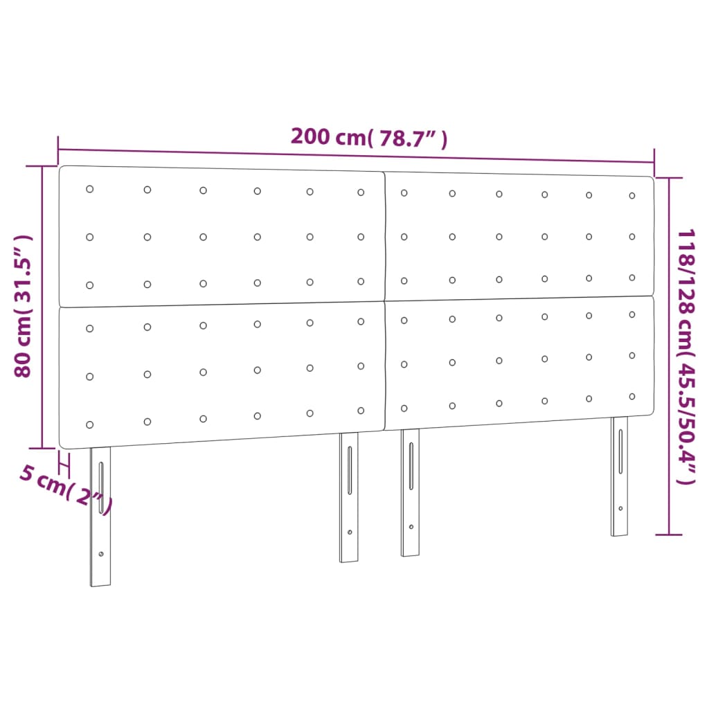 sengegavl med LED-lys 200x5x118/128 cm stof mørkebrun