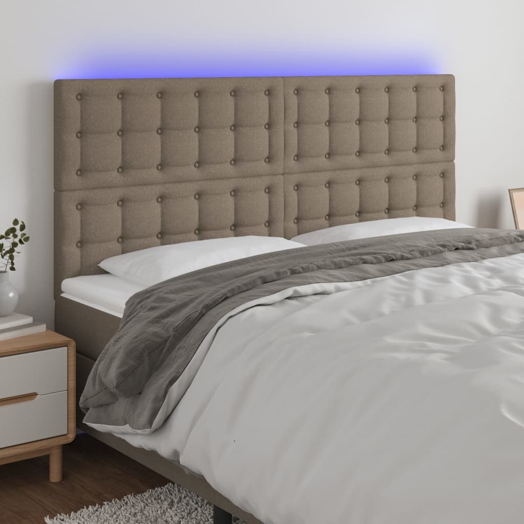 sengegavl med LED-lys 200x5x118/128 cm stof gråbrun